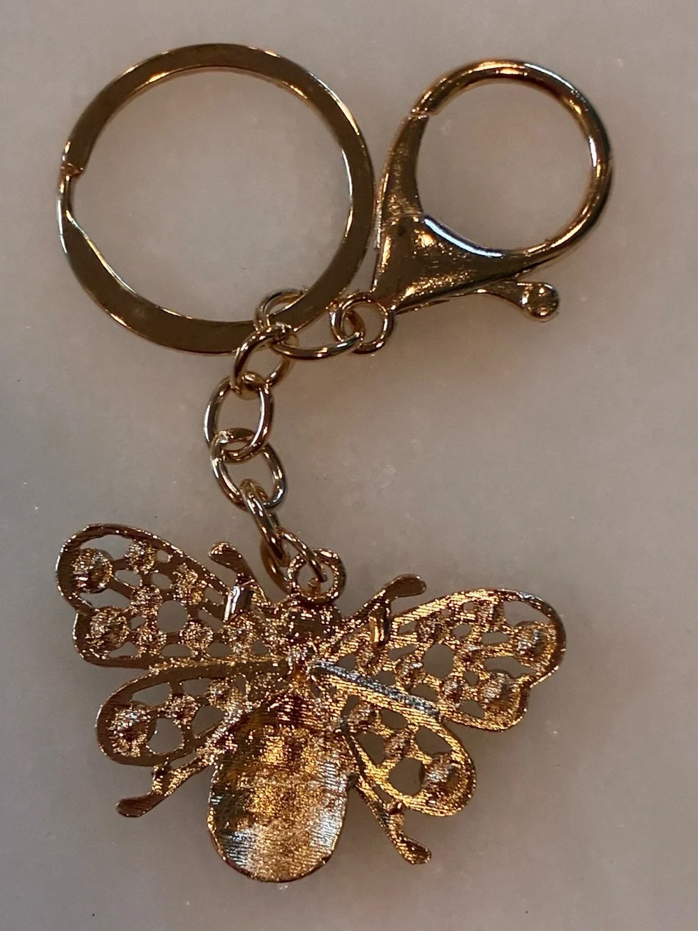 Gold Bee Keychain Charm with Crystal Accents bag charm backpack charm